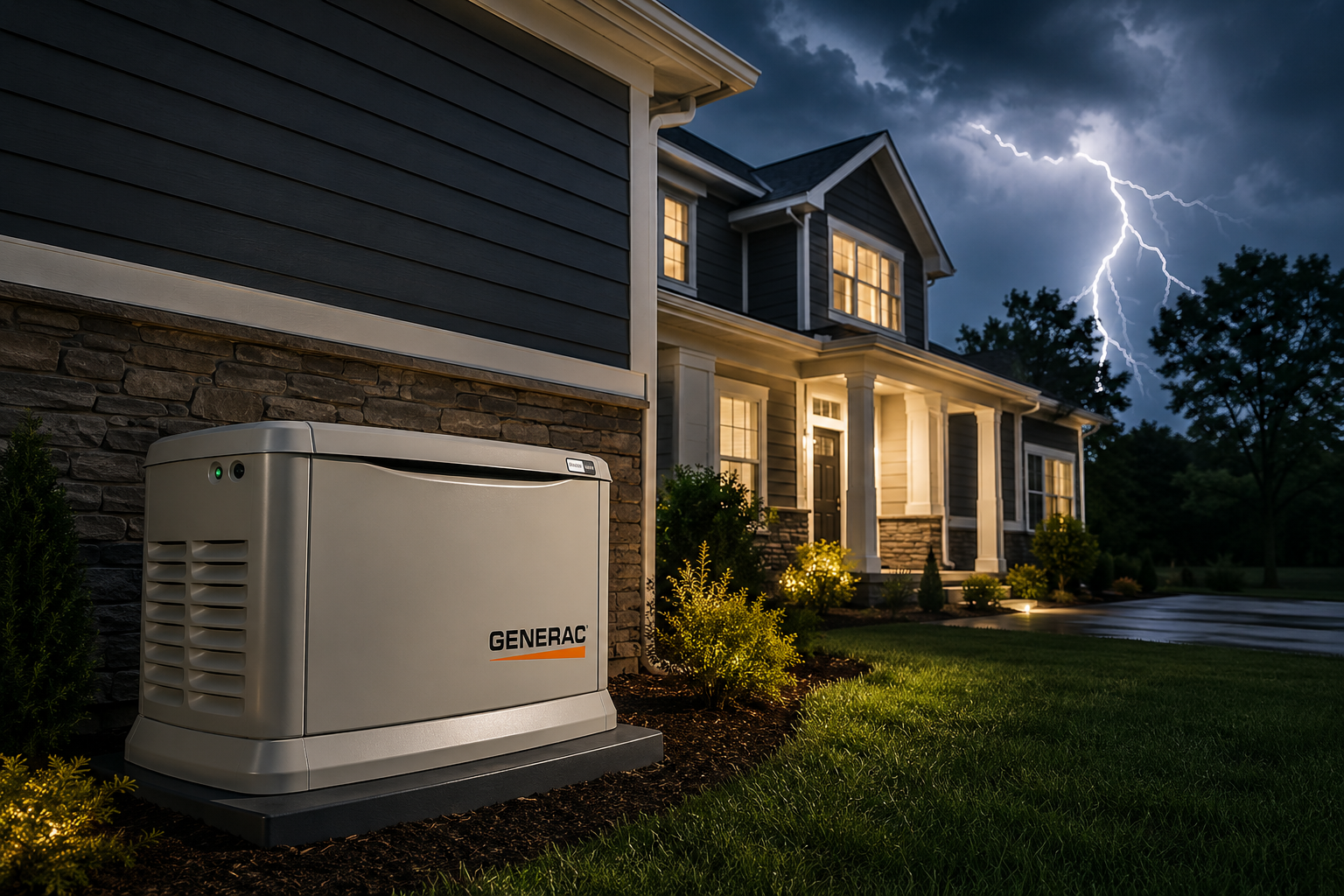 Standby generator installed beside a home